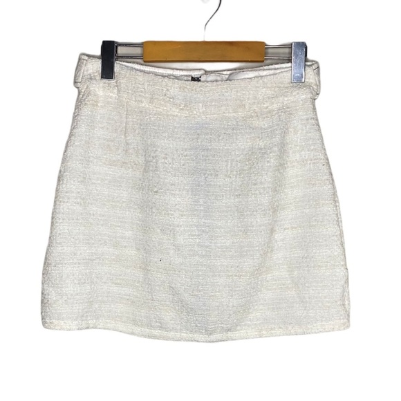 Zara Winter White Tweed Casual Zip Front O Ring Belted Fall Winter Mini Skirt M - Picture 3 of 6